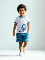 Boys Organic Cotton Single Jersey Short Sleev Funny Mouse Print T-Shirt & Shorts Set - White