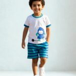 Boys Organic Cotton Single Jersey Short Sleev Funny Mouse Print T-Shirt & Shorts Set - White