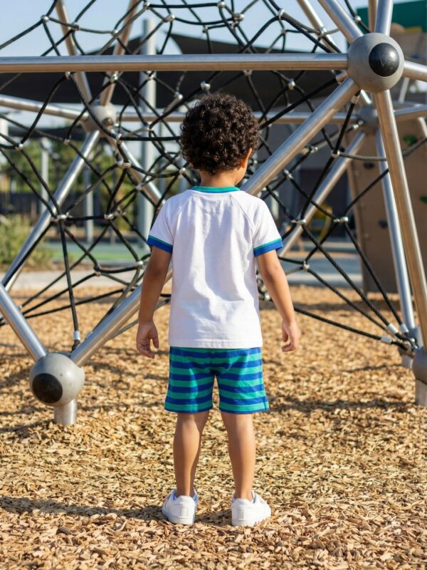 Boys Organic Cotton Single Jersey Short Sleev Funny Mouse Print T-Shirt & Shorts Set - White - Image 2