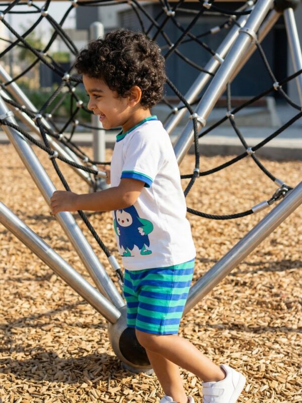 Boys Organic Cotton Single Jersey Short Sleev Funny Mouse Print T-Shirt & Shorts Set - White - Image 3