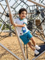 Boys Organic Cotton Single Jersey Short Sleev Funny Mouse Print T-Shirt & Shorts Set - White - Image 4