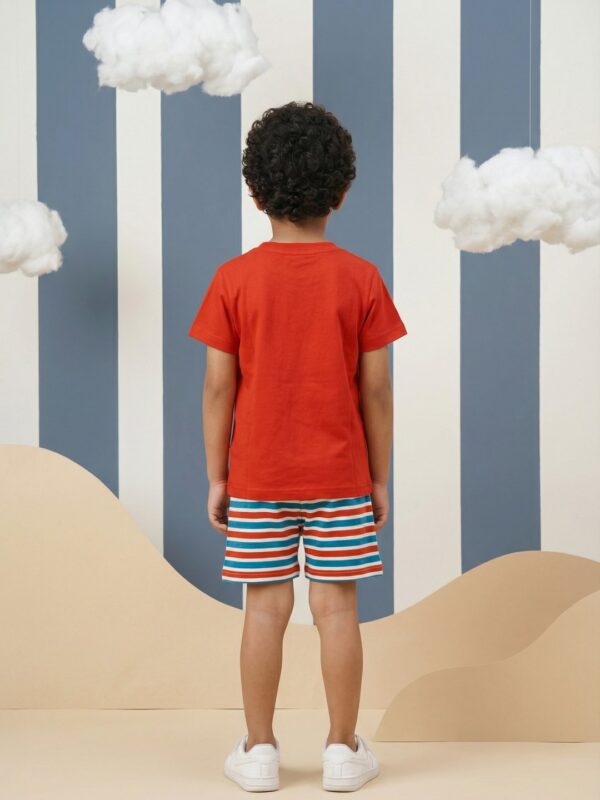 Boys Organic Cotton Single Jersey Short Sleeve Xo Game Applique T-Shirt & Shorts Set - Red - Image 2