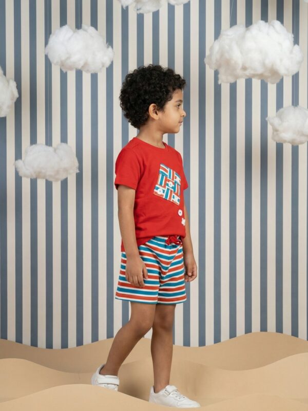 Boys Organic Cotton Single Jersey Short Sleeve Xo Game Applique T-Shirt & Shorts Set - Red - Image 3