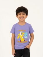 Boys Organic Cotton Single Jersey Short Sleeve Breakfast Print Healthy Embroidered T-Shirt - Voilet