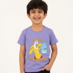 Boys Organic Cotton Single Jersey Short Sleeve Breakfast Print Healthy Embroidered T-Shirt - Voilet