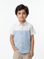 Boys Organic Cotton Poplin Short Sleeve Heart Logo Applique Shirt - Blue