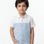 Boys Organic Cotton Poplin Short Sleeve Heart Logo Applique Shirt - Blue