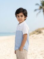 Boys Organic Cotton Poplin Short Sleeve Heart Logo Applique Shirt - Blue - Image 3