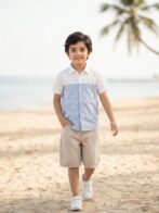 Boys Organic Cotton Poplin Short Sleeve Heart Logo Applique Shirt - Blue - Image 4