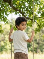 Boys Organic Cotton Single Jersey Short Sleeve Toddly Bear Chest Print T-Shirt - Cream - Image 2