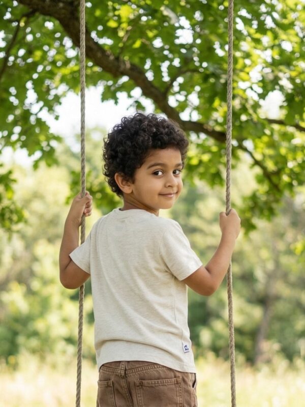 Boys Organic Cotton Single Jersey Short Sleeve Toddly Bear Chest Print T-Shirt - Cream - Image 2