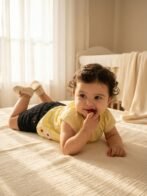 Girls Organic Cotton Poplin Sleevless Flowers Applique Raglon Top & Bloomer Set - Yellow - Image 3