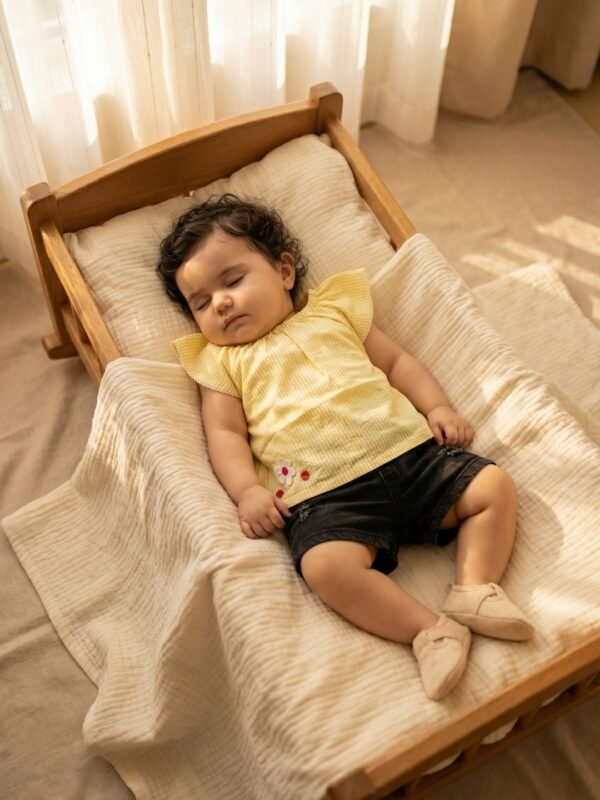 Girls Organic Cotton Poplin Sleevless Flowers Applique Raglon Top & Bloomer Set - Yellow - Image 4