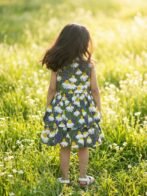 Girls Organic Cotton Poplin Sleevless Flower All Over Print Dress - Navy - Image 2