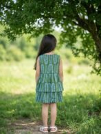 Girls Organic Cotton Poplin Sleevless All Over Print Dress - Green - Image 2