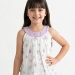 Girls Organic Cotton Dobby Sleevless Sealife Outline Embroidered & Checks Top - White