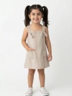 Girls Organic Cotton Poplin Sleevless Striped Print Dungree - Pink