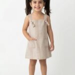 Girls Organic Cotton Poplin Sleevless Striped Print Dungree - Pink