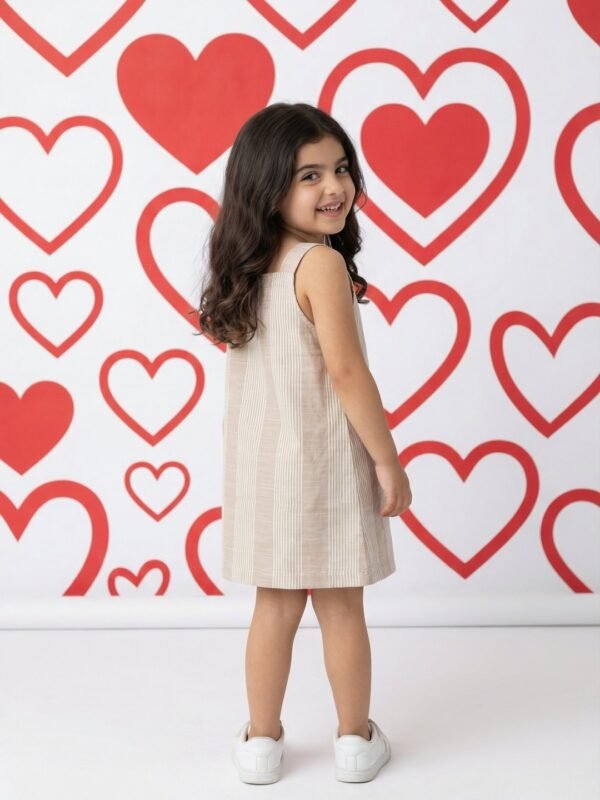 Girls Organic Cotton Poplin Sleevless Striped Print Dungree - Pink - Image 2