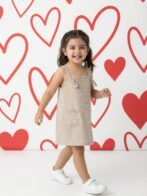 Girls Organic Cotton Poplin Sleevless Striped Print Dungree - Pink - Image 4