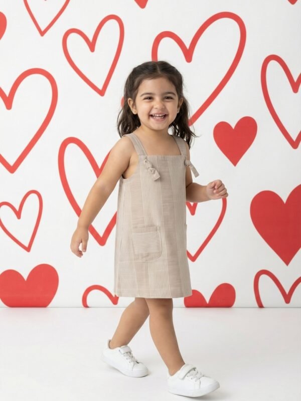 Girls Organic Cotton Poplin Sleevless Striped Print Dungree - Pink - Image 4