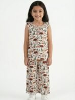 Girls Single Jersey Sleevless All Over Print Top  & Shorts - White & Green