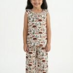 Girls Single Jersey Sleevless All Over Print Top  & Shorts - White & Green