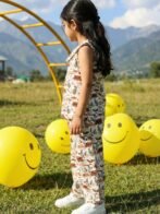 Girls Single Jersey Sleevless All Over Print Top  & Shorts - White & Green - Image 3