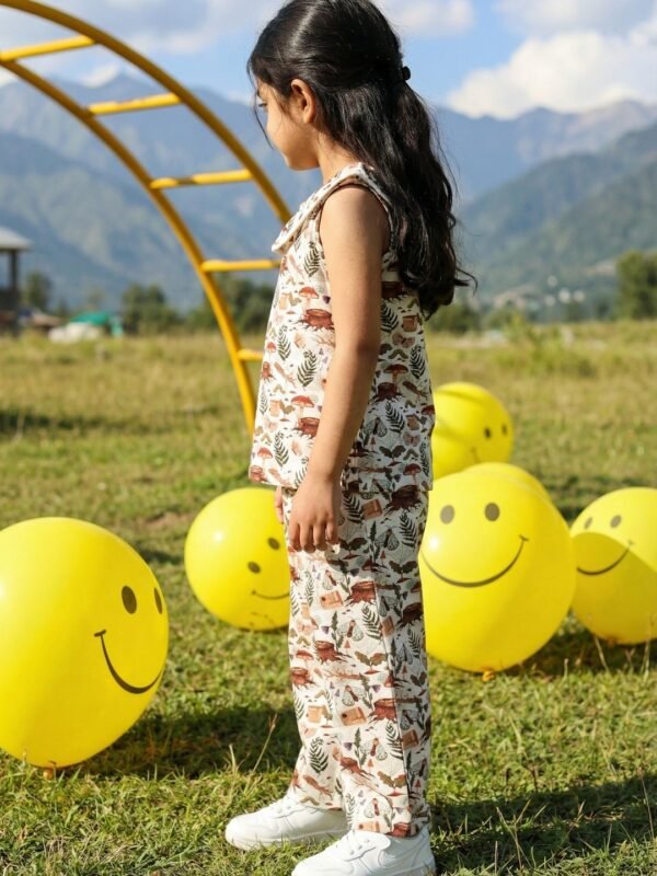 Girls Single Jersey Sleevless All Over Print Top  & Shorts - White & Green - Image 3