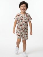 Unisex Organic Cotton Single Jersey Short Sleev All Over Print T-Shirt & Shorts set - White & Green