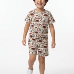 Unisex Organic Cotton Single Jersey Short Sleev All Over Print T-Shirt & Shorts set - White & Green