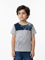 Boys Organic Cotton Single Jersey Short Sleeve Spider Print T-Shirt - Blue