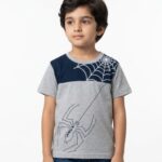 Boys Organic Cotton Single Jersey Short Sleeve Spider Print T-Shirt - Blue