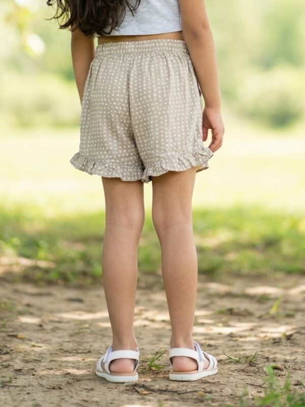 Girls Organic Cotton Modal Knee Length Polka Dots Print Shorts - Beige - Image 2