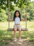 Girls Organic Cotton Modal Knee Length Polka Dots Print Shorts - Beige - Image 4