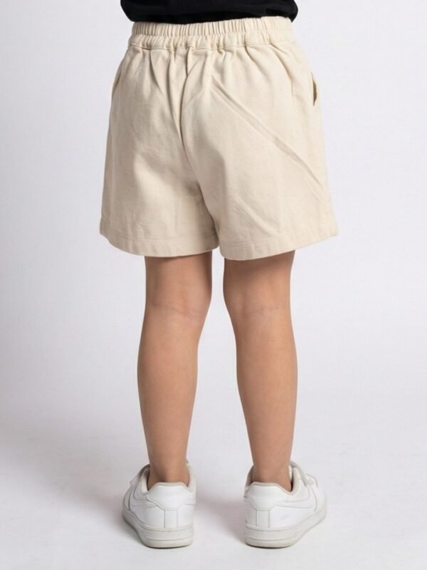 Girls Organic Cotton Drill Knee Length Floral Embroidered Pocket Shorts - Beige - Image 2