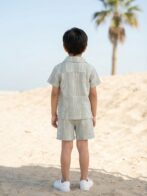 Boys Organic Cotton Woven Short Sleeve Vehical Embroidered Applique  Shirt & Shorts Set - Green - Image 2