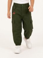 Boys Organic Cotton Ripstop Full Length Scooter Embroidered Pant - Olive Green