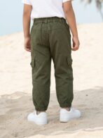 Boys Organic Cotton Ripstop Full Length Scooter Embroidered Pant - Olive Green - Image 2