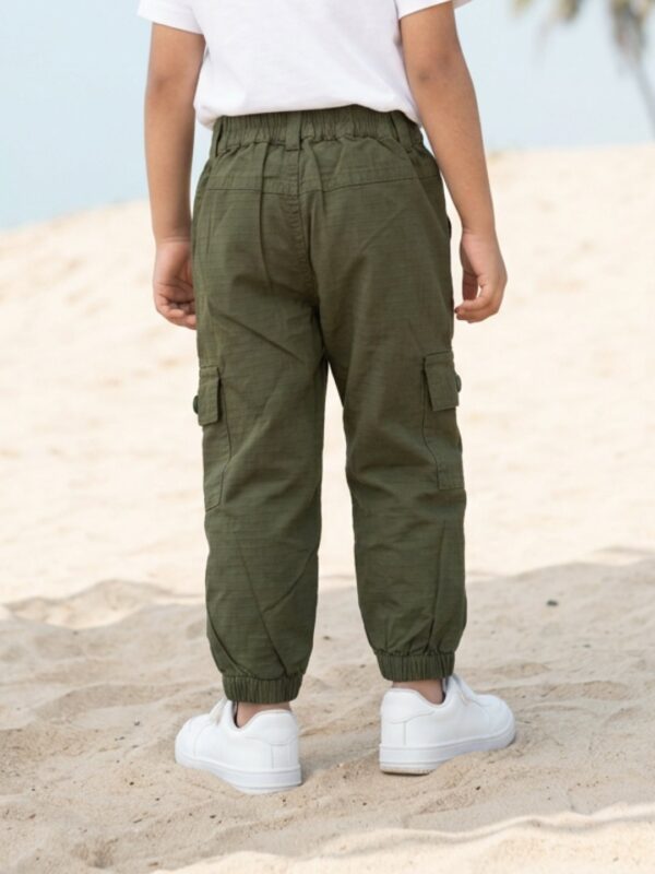 Boys Organic Cotton Ripstop Full Length Scooter Embroidered Pant - Olive Green - Image 2