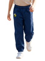 Unisex Organic Cotton Poplin Full length Bee Embroidered Pant - Blue