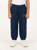 Unisex Organic Cotton Chambray Full length Racket Embroidered Pant - Blue