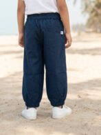 Unisex Organic Cotton Chambray Full length Racket Embroidered Pant - Blue - Image 2