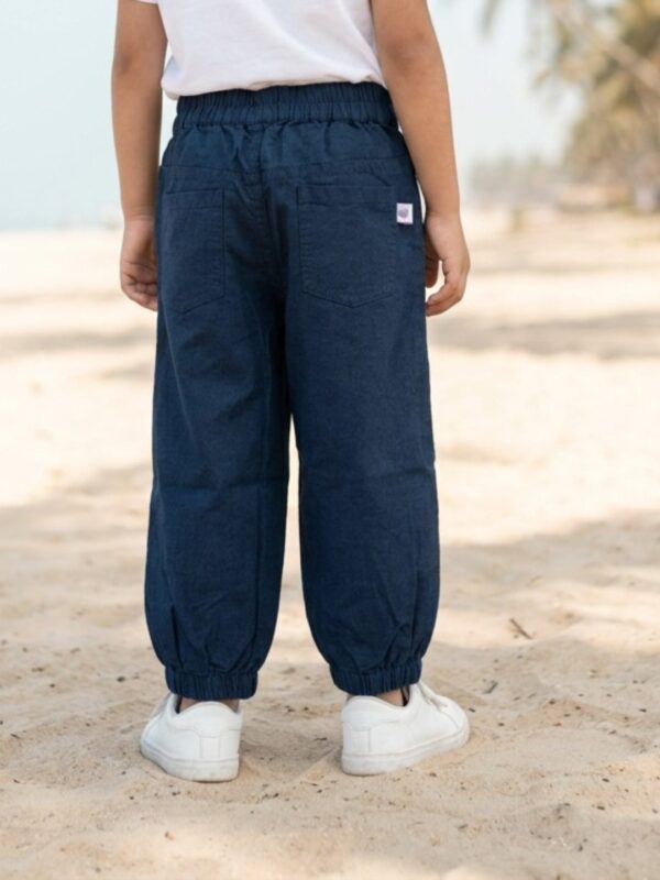 Unisex Organic Cotton Chambray Full length Racket Embroidered Pant - Blue - Image 2