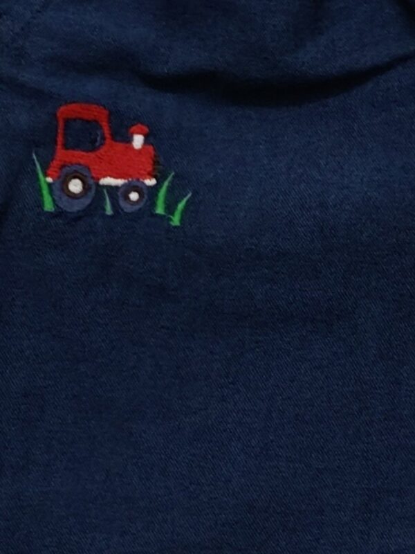 Unisex Organic Cotton Chambray Full length Racket Embroidered Pant - Blue - Image 4