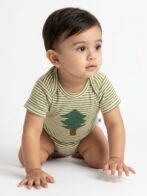 Boys Organic Cotton Rib Sleeveless Tree Print Romper - Green