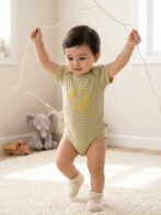 Boys Organic Cotton Rib Sleeveless Moon Star Print Romper - Yellow - Image 4