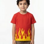 Boys Organic Cotton Single Jersey Short Sleev Fire Print T-Shirt - Red